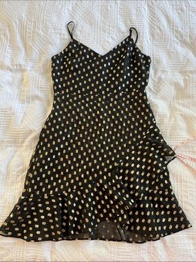 Banana Republic Black Mini Slip Dress with Gold Dot Accents